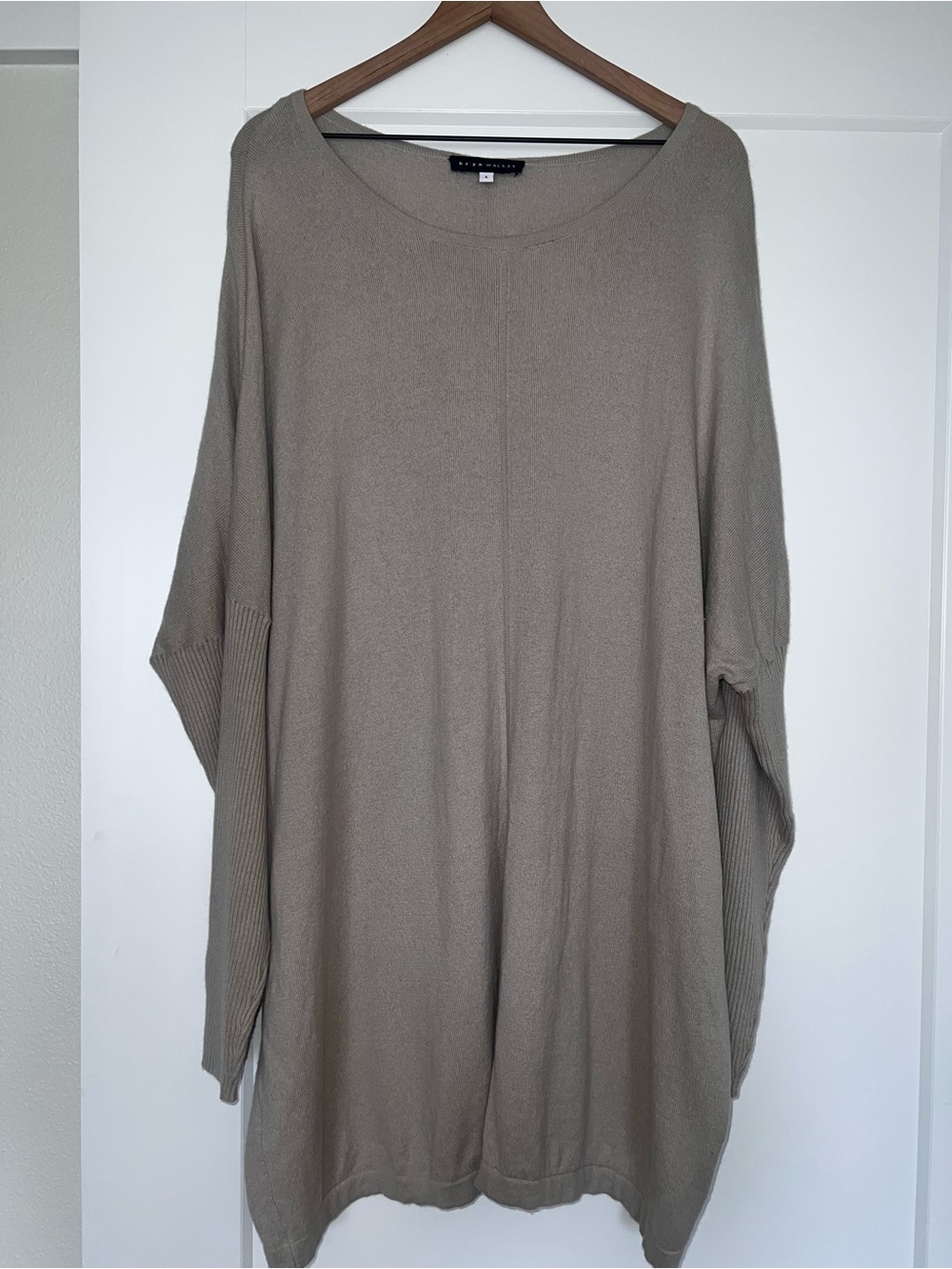 BRYN WALKER dolman sleeve cotton & cashmere scoop neck tan sweater dress size L